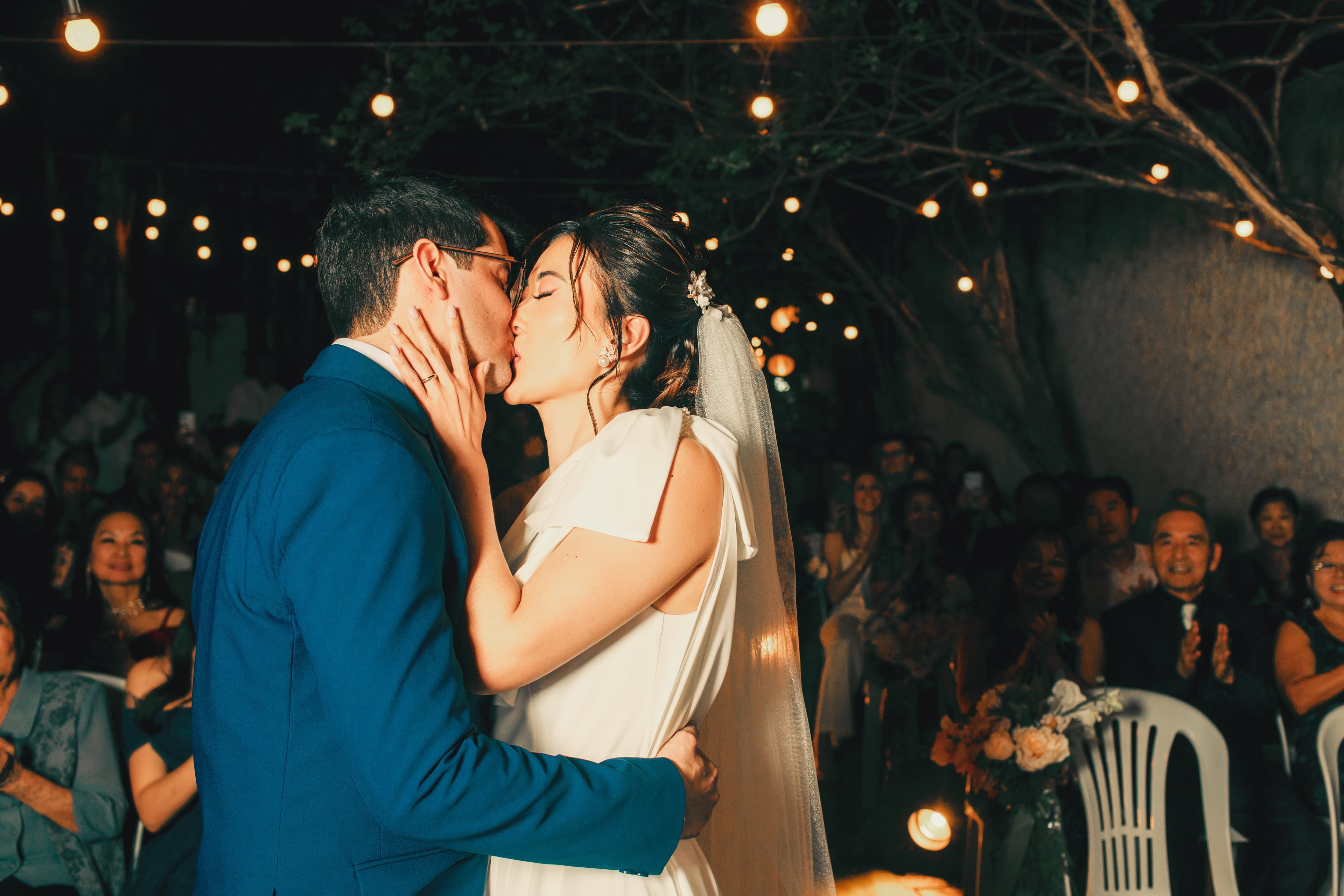Wedding guests celebrating in real time