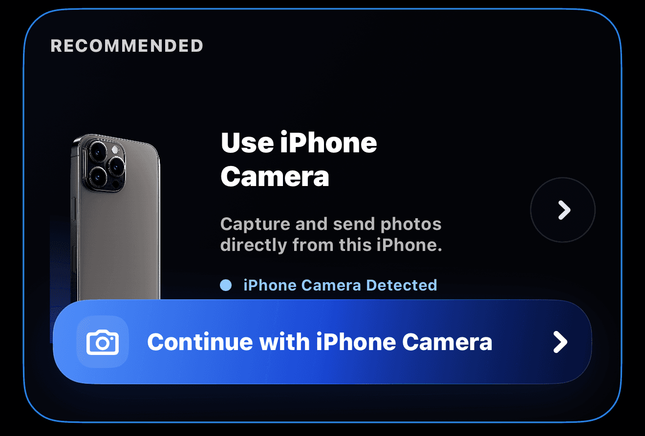 IR Studio Live built-in iPhone camera connection option