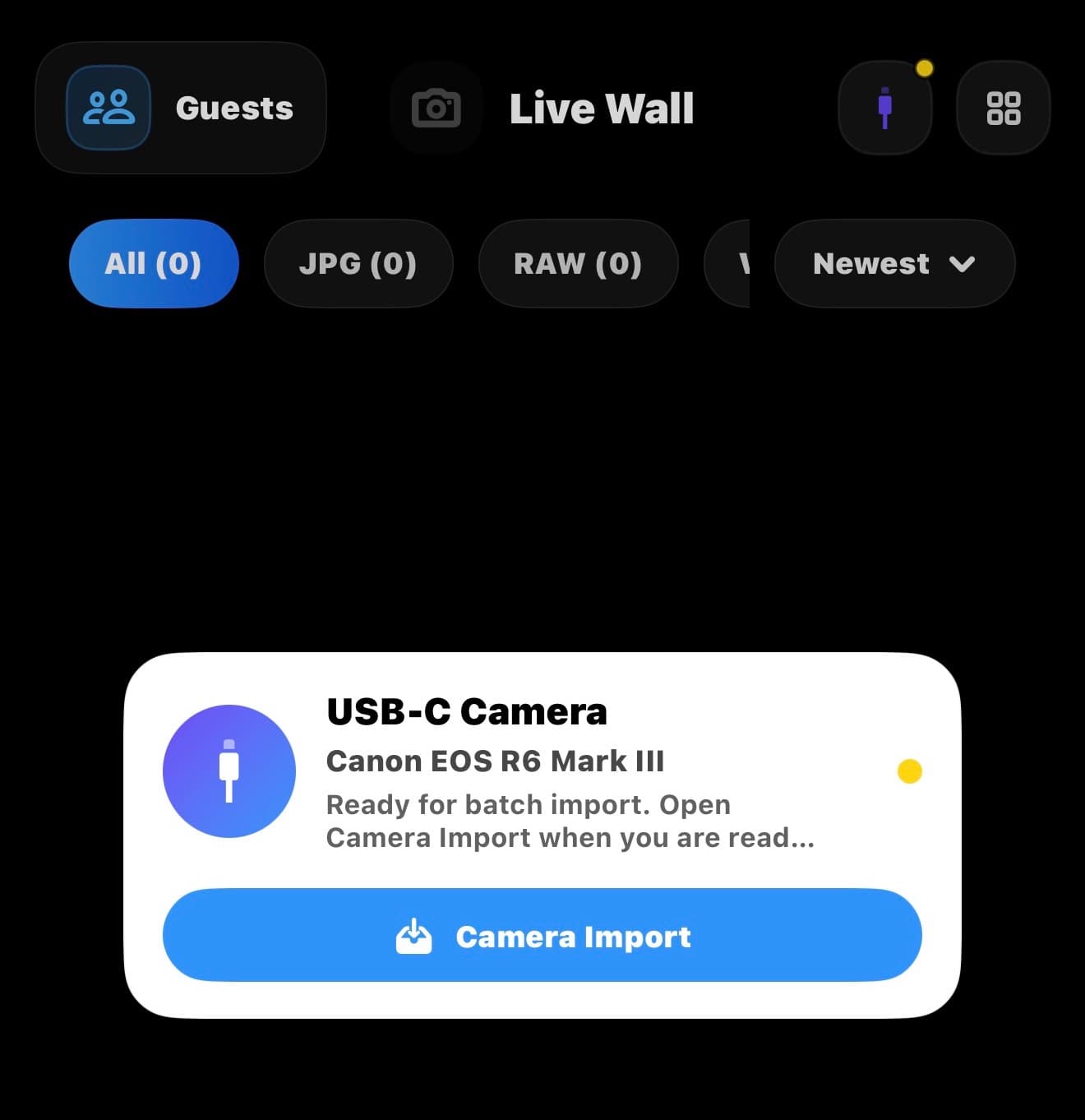 IR Studio Live USB-C camera import prompt